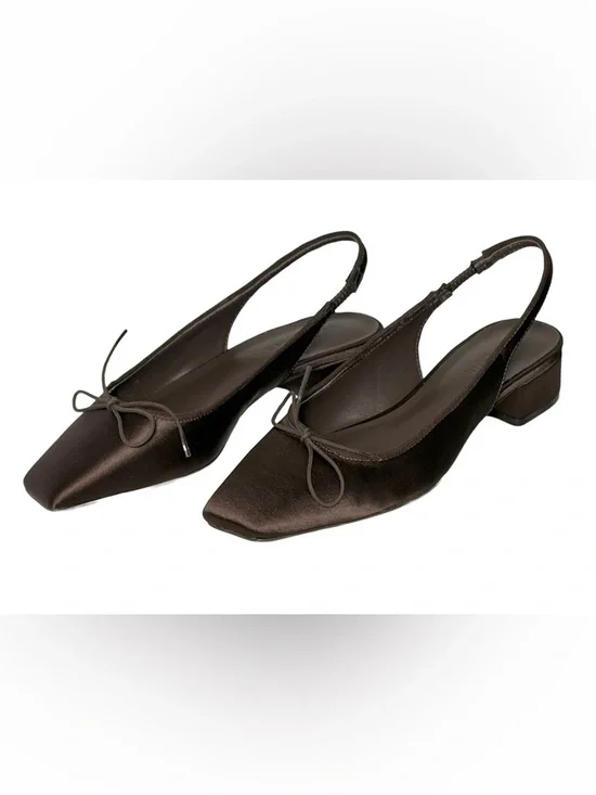 NIB Everlane The Ballet Slingback Heel in Deep Brown Satin, Size 5.5 - Picture 2 of 12